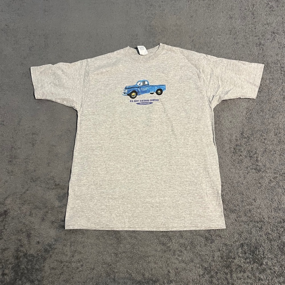 Vintage Old Navy Blue Truck Graphic T-Shirt Gray Mens XS Made in USA 90s Heather